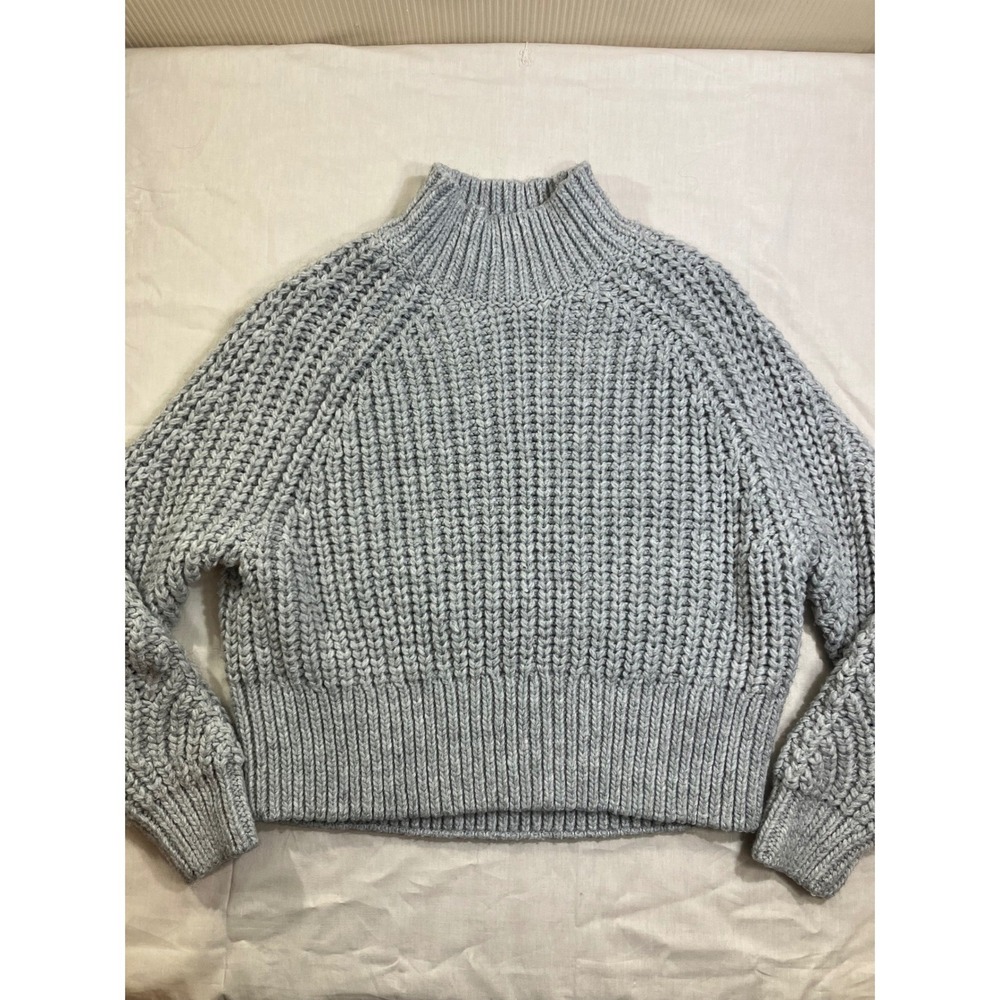 HM Gray Off the Shoulder Chunky Ribbed Knit Wool Blend Sweater Small 09393853